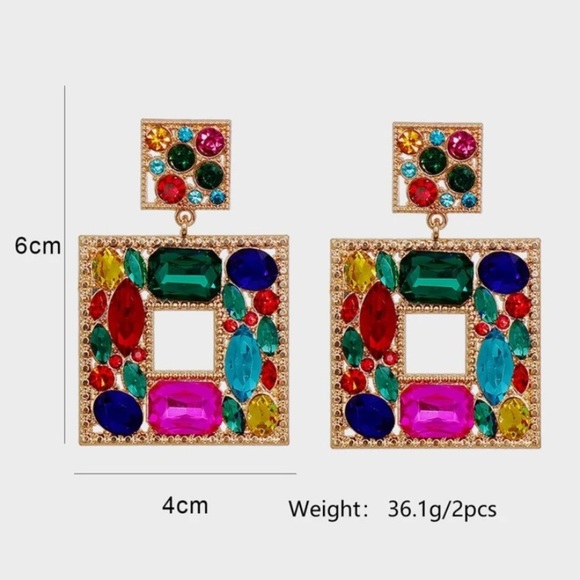 NEW INVENTORY š„Rhinestone Square Drop Earringsš„ - Picture 2 of 6